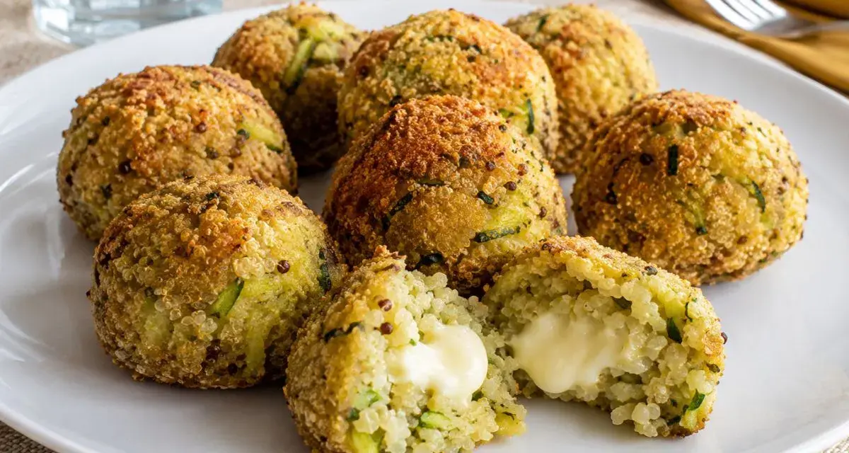 Polpette di zucchine in friggitrice ad aria, croccanti fuori e morbide dentro, con un cuore filante di formaggio.