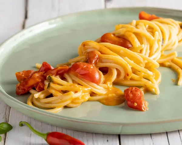 Spaghetti al sugo di pomodoro e peperoncino, un classico della scarpariello ricetta.